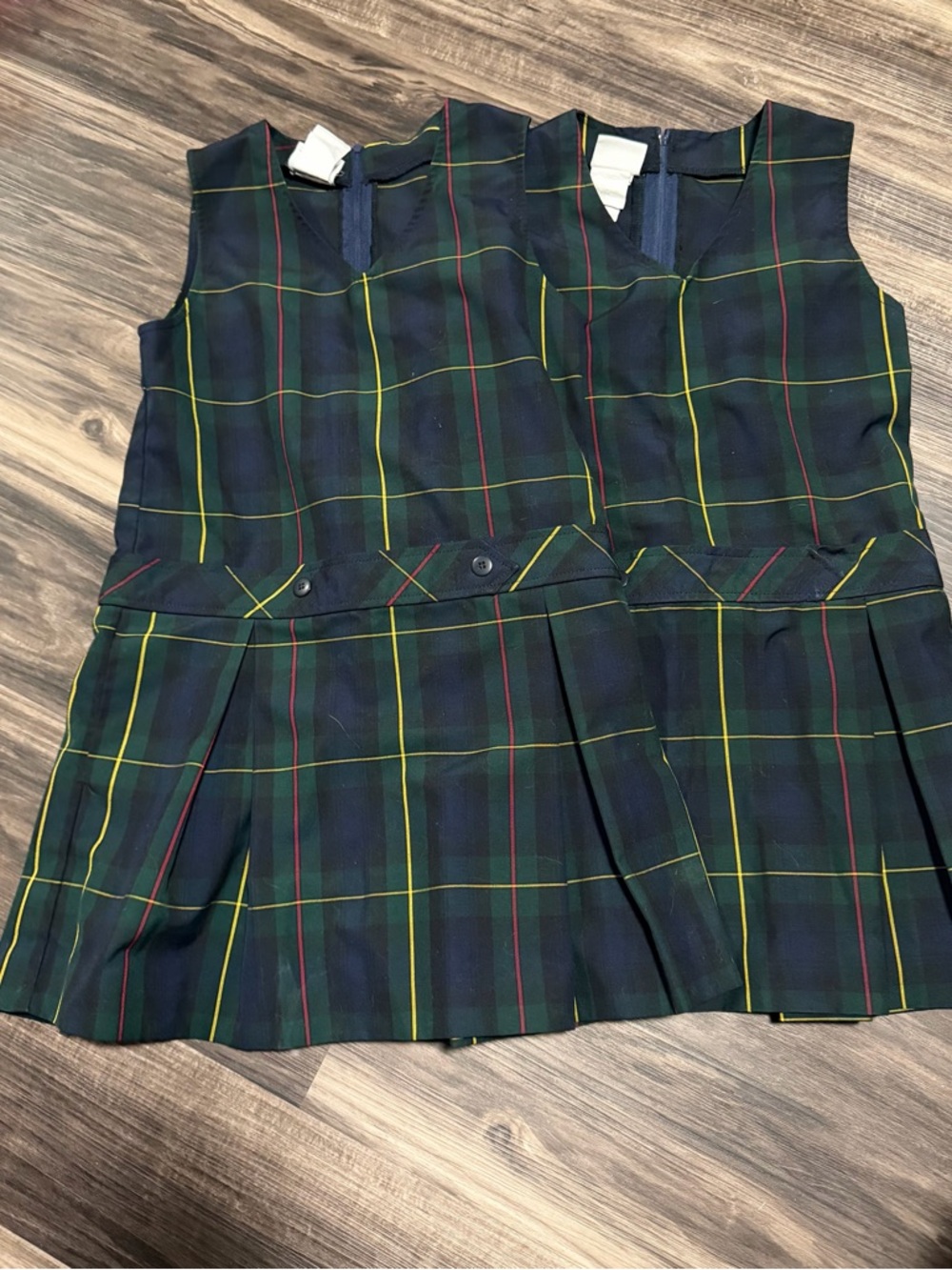 Girls Navy Green Plaid School-Style Jumper Dress Set